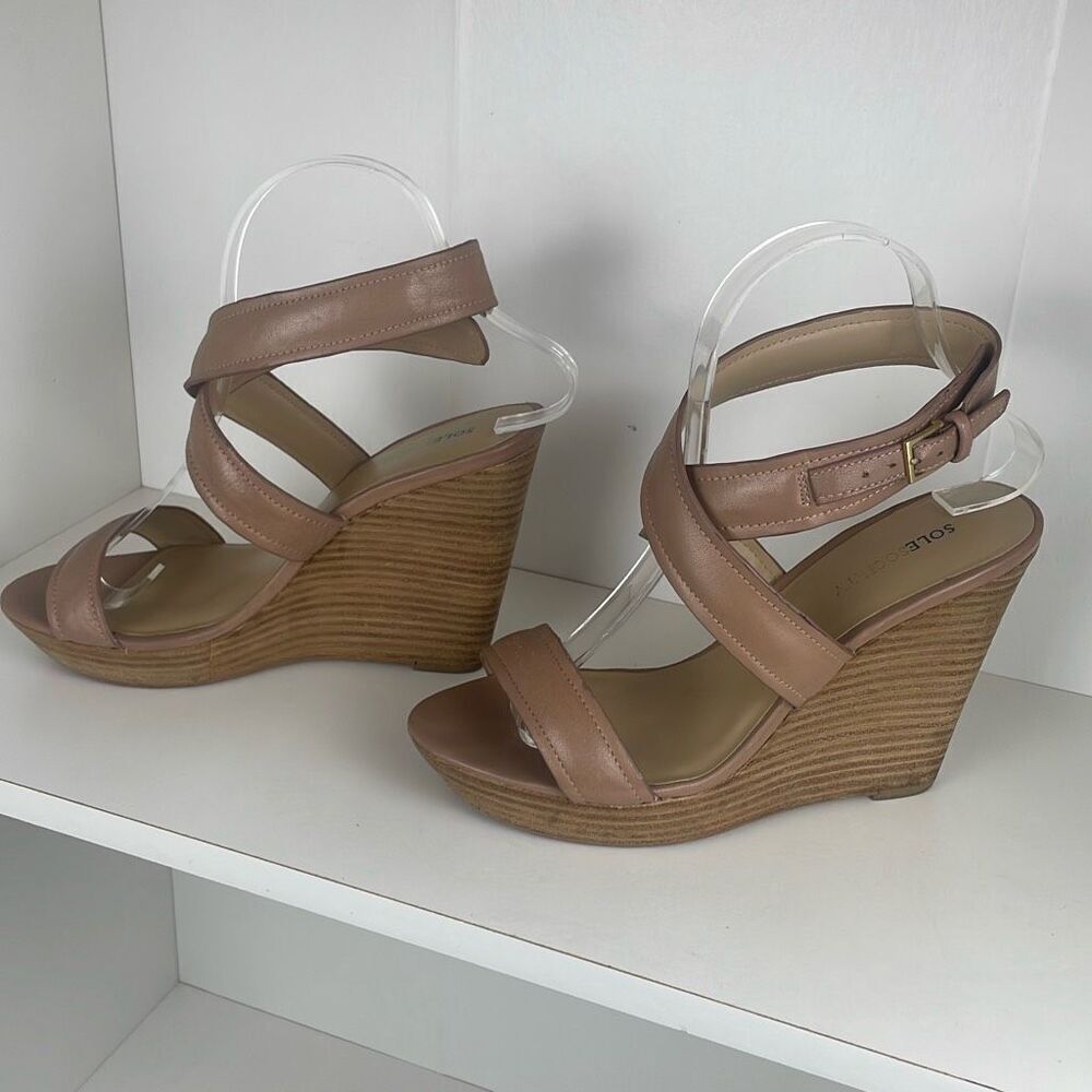 Sole Society Leather Ankle Wrap Wedge Sandals 7